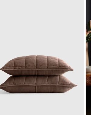 Quince European Linen Box Quilt Pillow Sham Set (2) Standard In Espresso